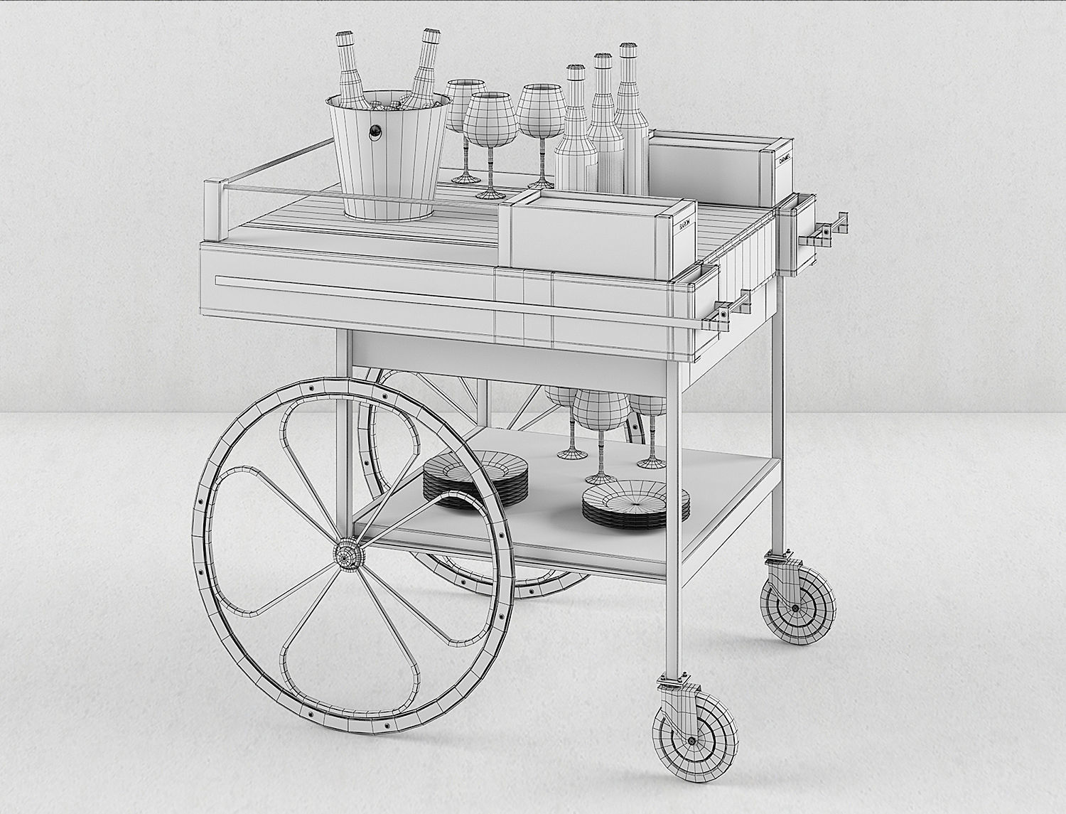 Retro modern bar cart designed  for Baron 3D model_2