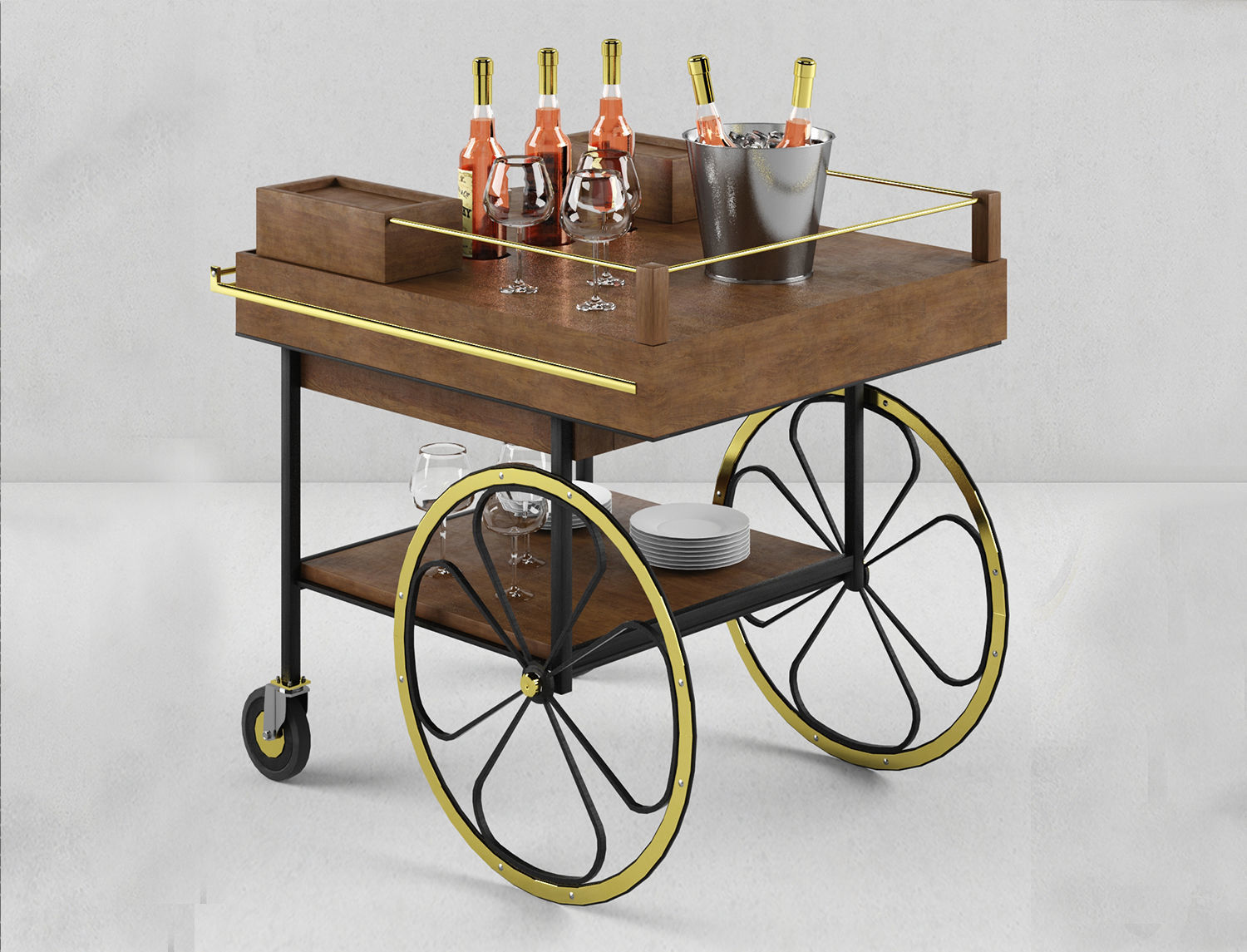 Retro modern bar cart designed  for Baron 3D model_5