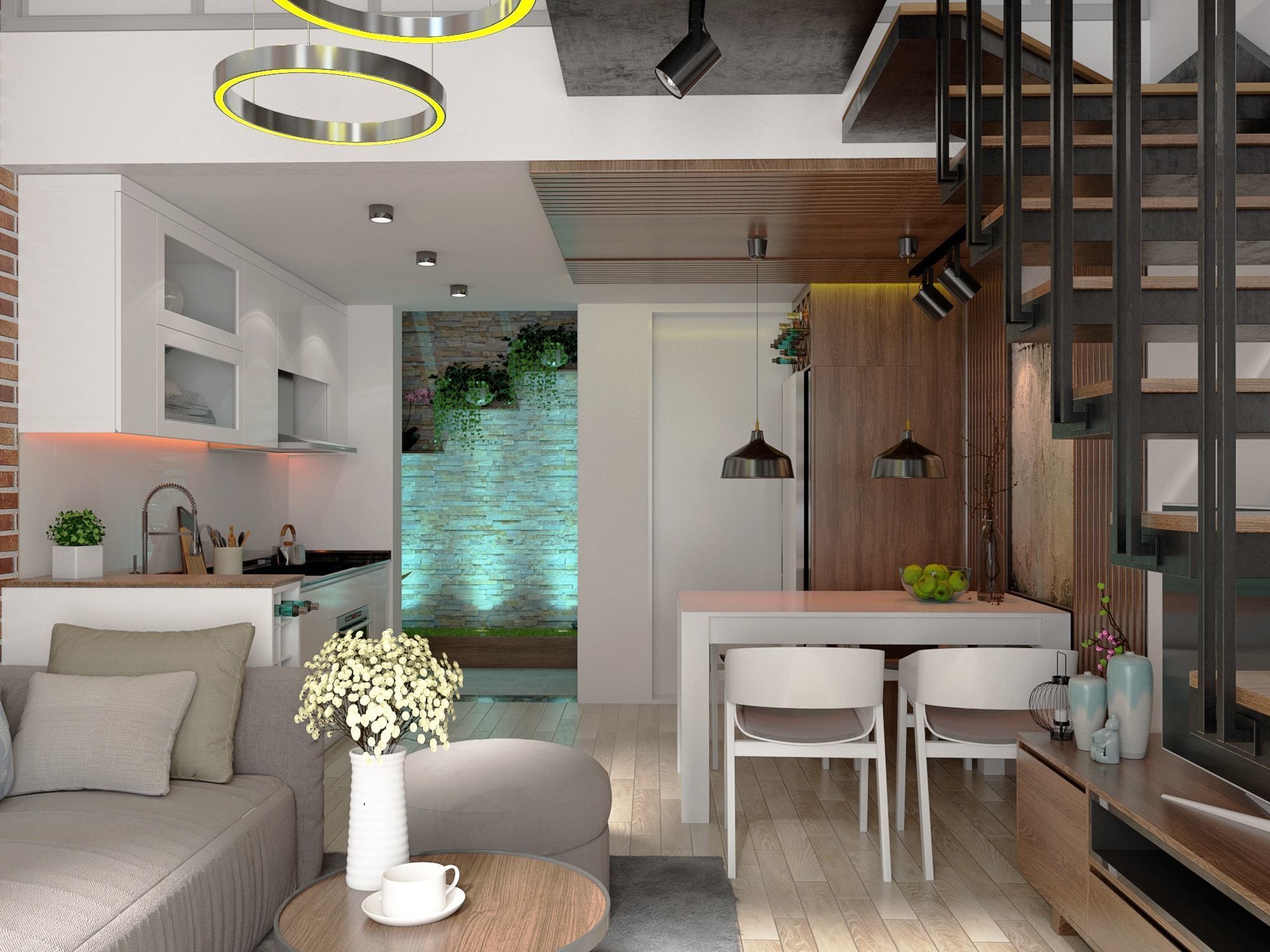 Livingrom modern living room with brick wall 3D model_2