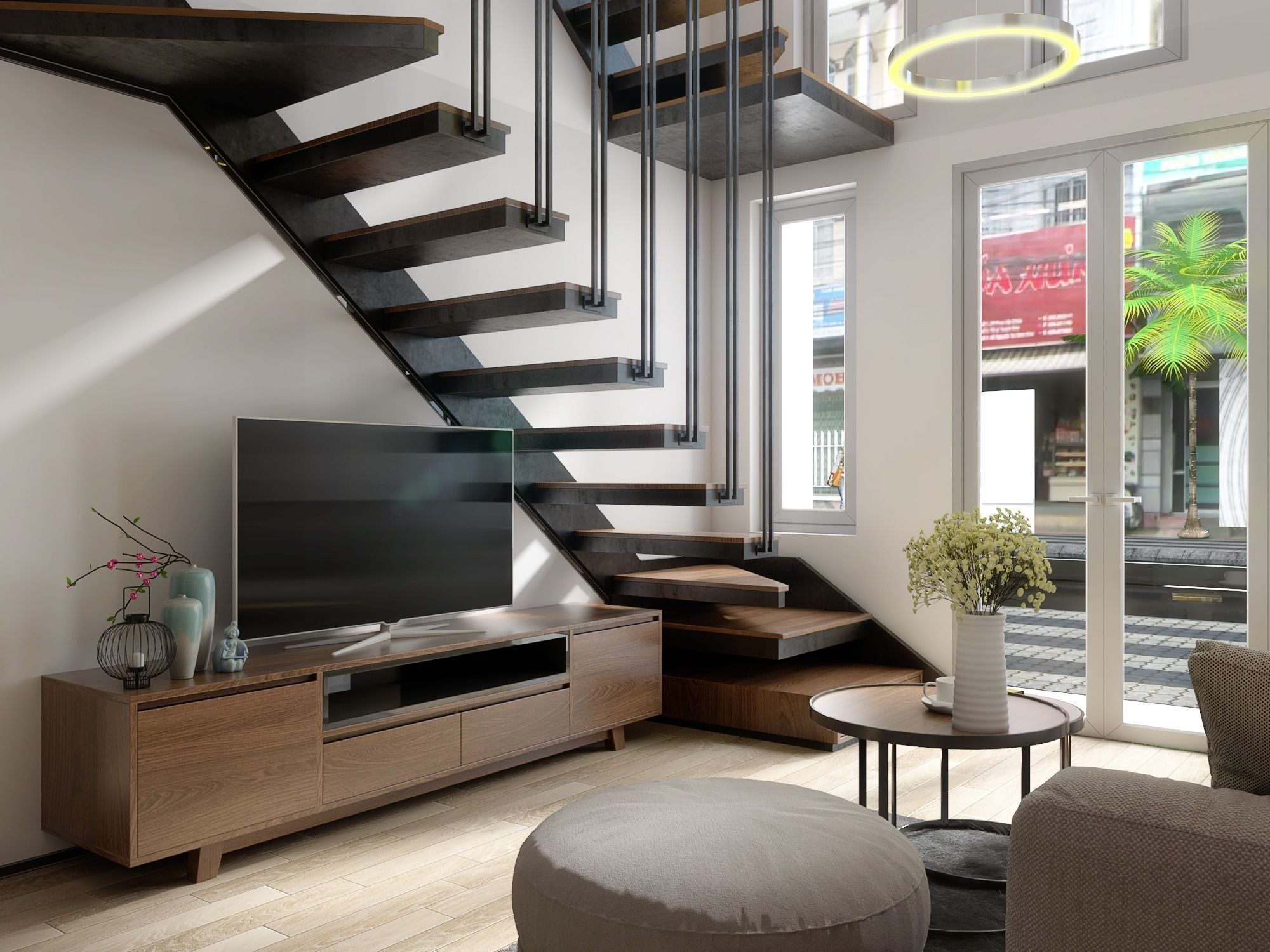 Livingrom modern living room with brick wall 3D model_1