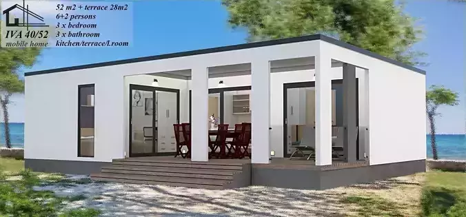vacation house mobile home tiny house on 52m2 3dmodel Low-poly 3D model
