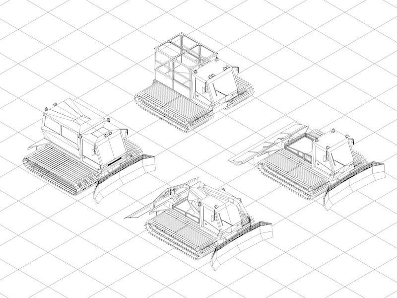 Cartoon Low Poly Snowcat Track Vehicles Pack Low-poly 3D model_9