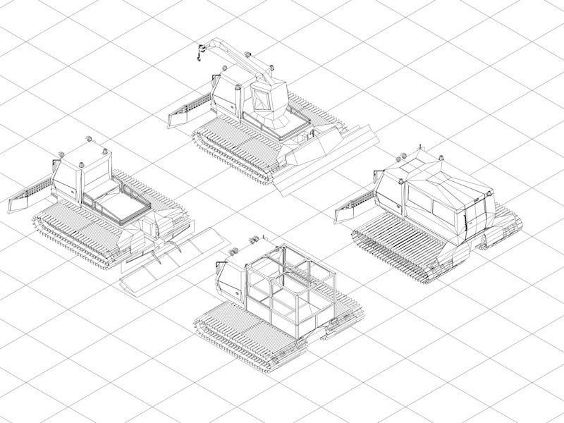 Cartoon Low Poly Snowcat Track Vehicles Pack Low-poly 3D model_8