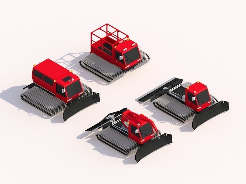 Cartoon Low Poly Snowcat Track Vehicles Pack Low-poly 3D model_1