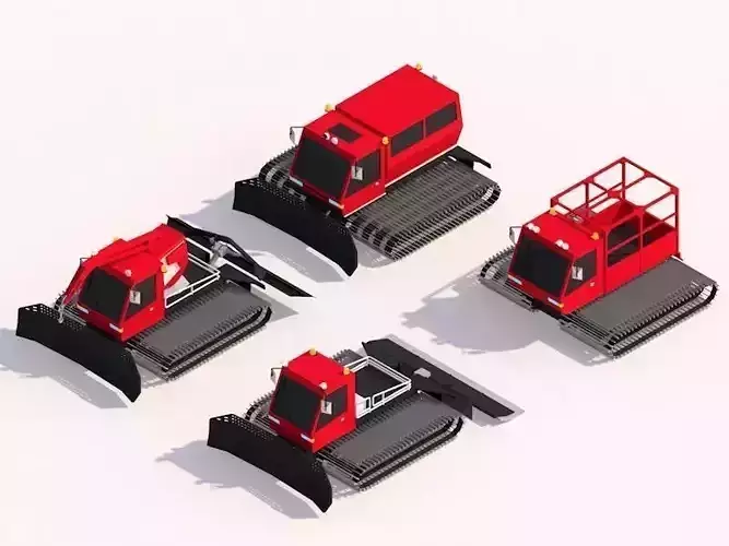 Cartoon Low Poly Snowcat Track Vehicles Pack Low-poly 3D model