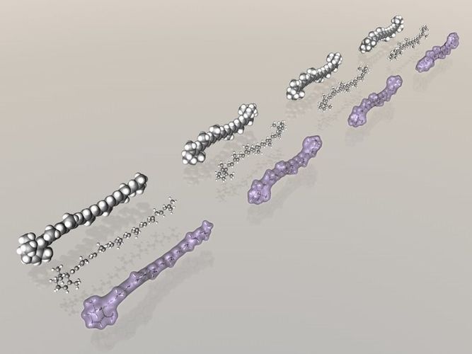 Collection of carotene molecules 3D model