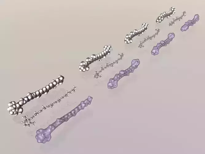 Collection of carotene molecules 3D model