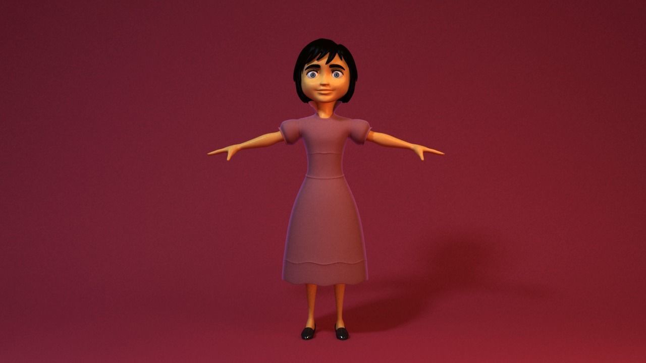 Cartoon Girl Rigged 3D model_3