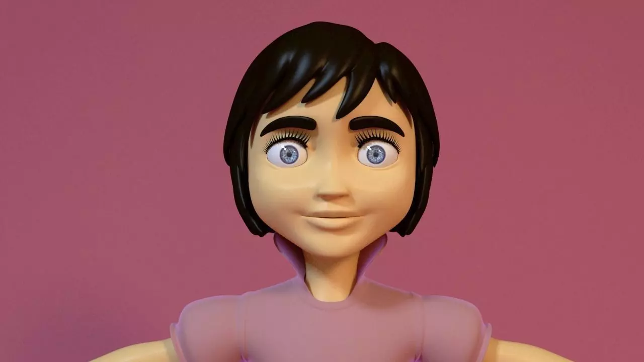 Cartoon Girl Rigged 3D model_0