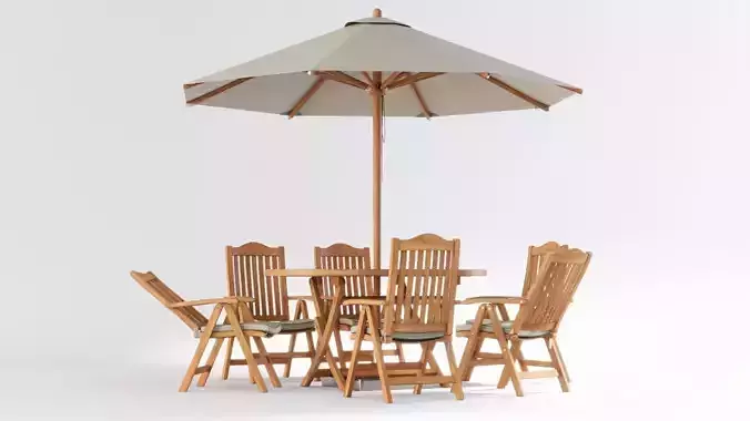 3D model Outdoor dining set01 with parasol 3D model