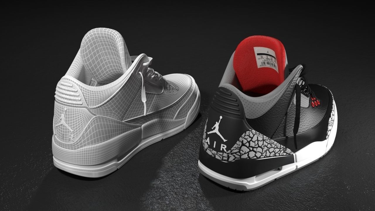 Air Jordan 3 Black Cement 3D model_3