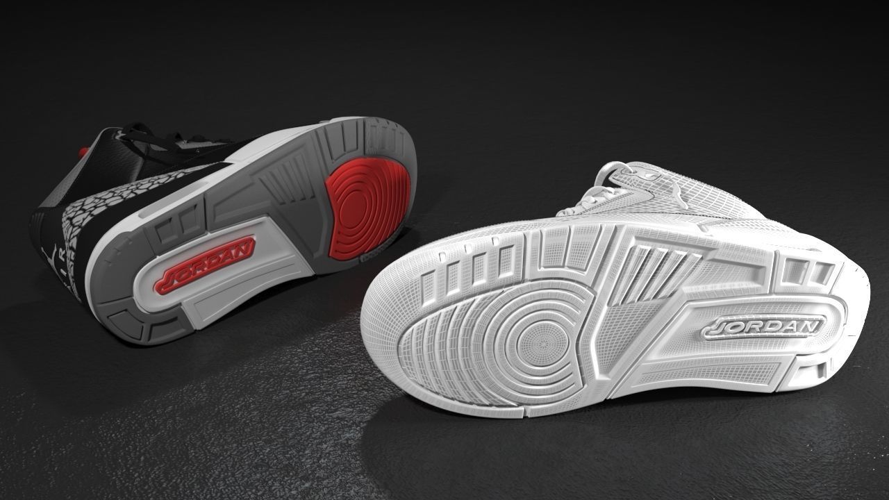 Air Jordan 3 Black Cement 3D model_2