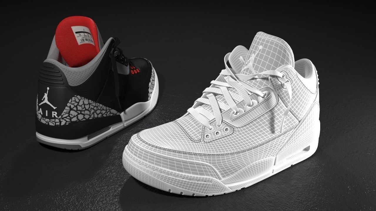 Air Jordan 3 Black Cement 3D model_1