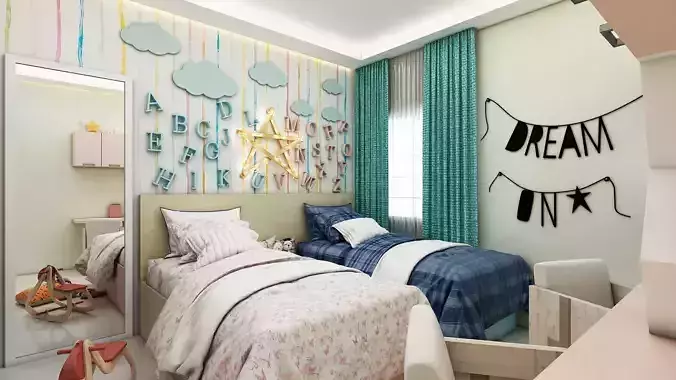 Modern Kids Bedroom 3D