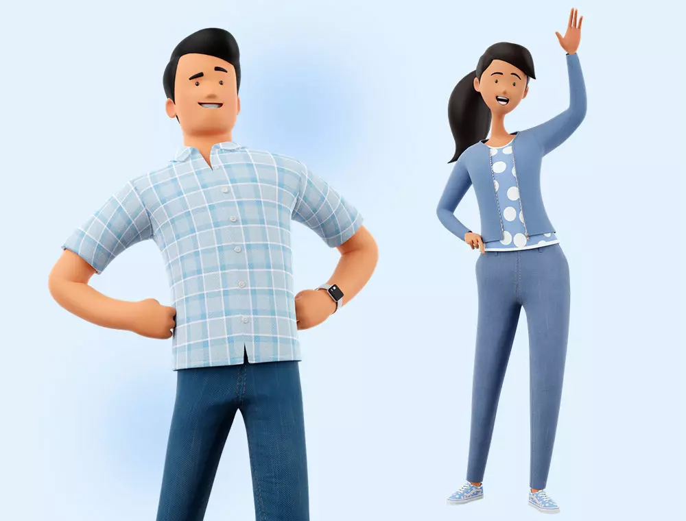 Cartoon Man and Woman Rigged 3D model_0