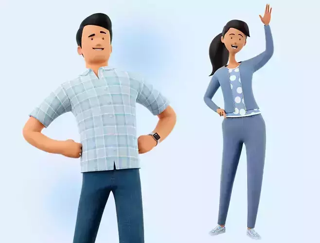 Cartoon Man and Woman Rigged 3D model