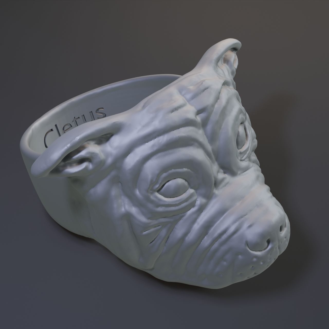 Ring with dog face 3D print model_2