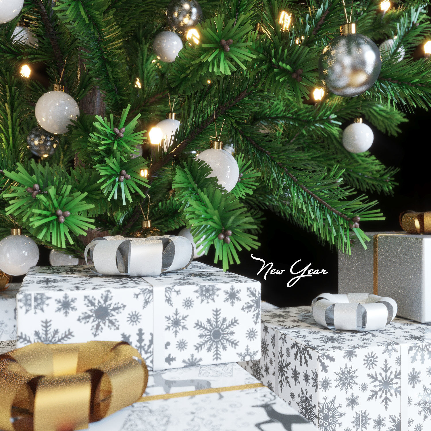 Spruce artificial New Year 3D model_1