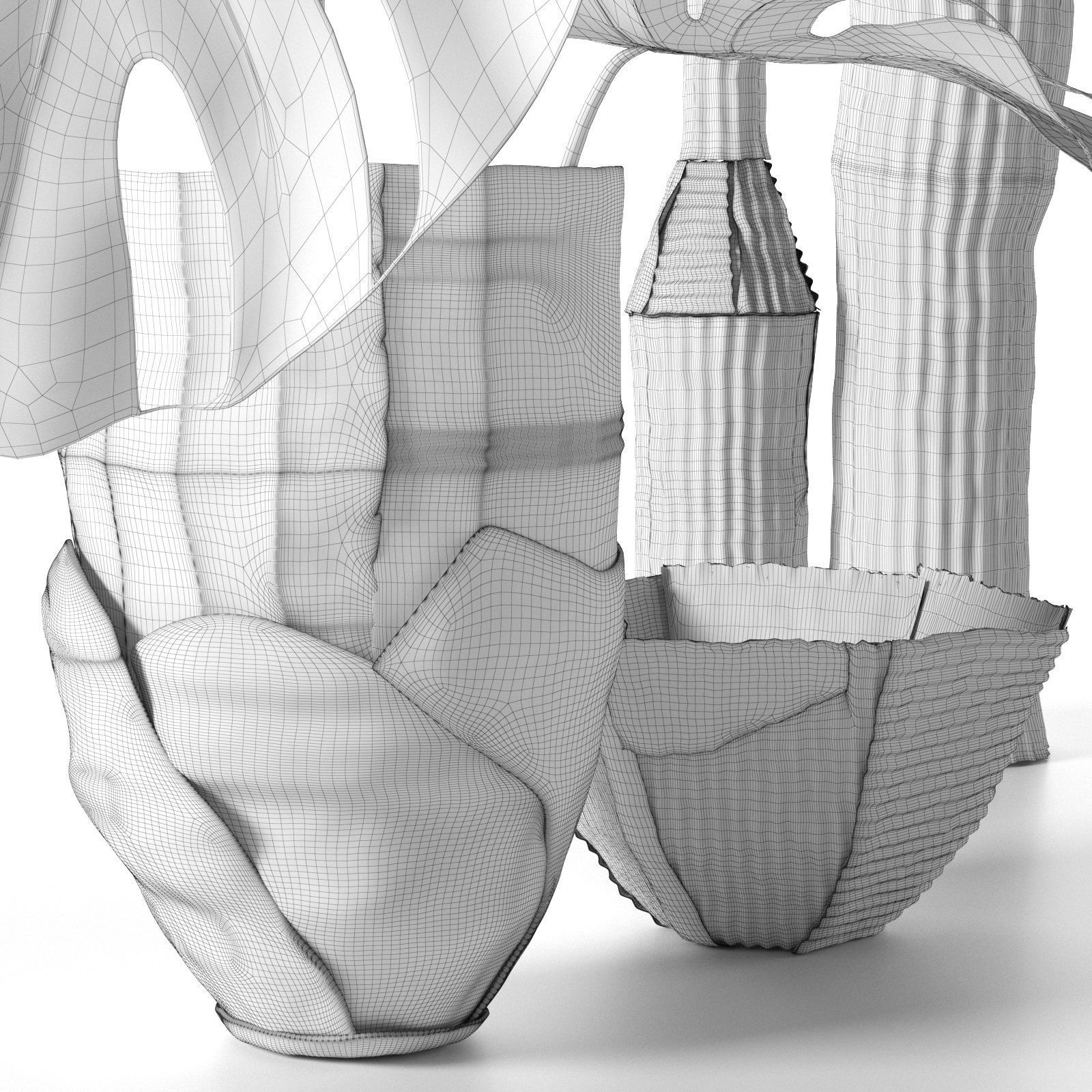 Paper Clay Vases with Monstera 3D model_4