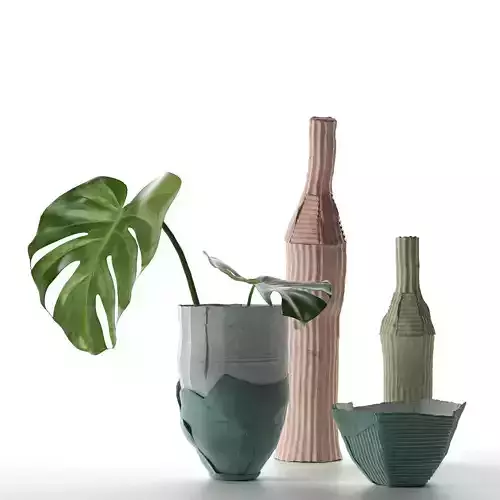 Paper Clay Vases with Monstera
