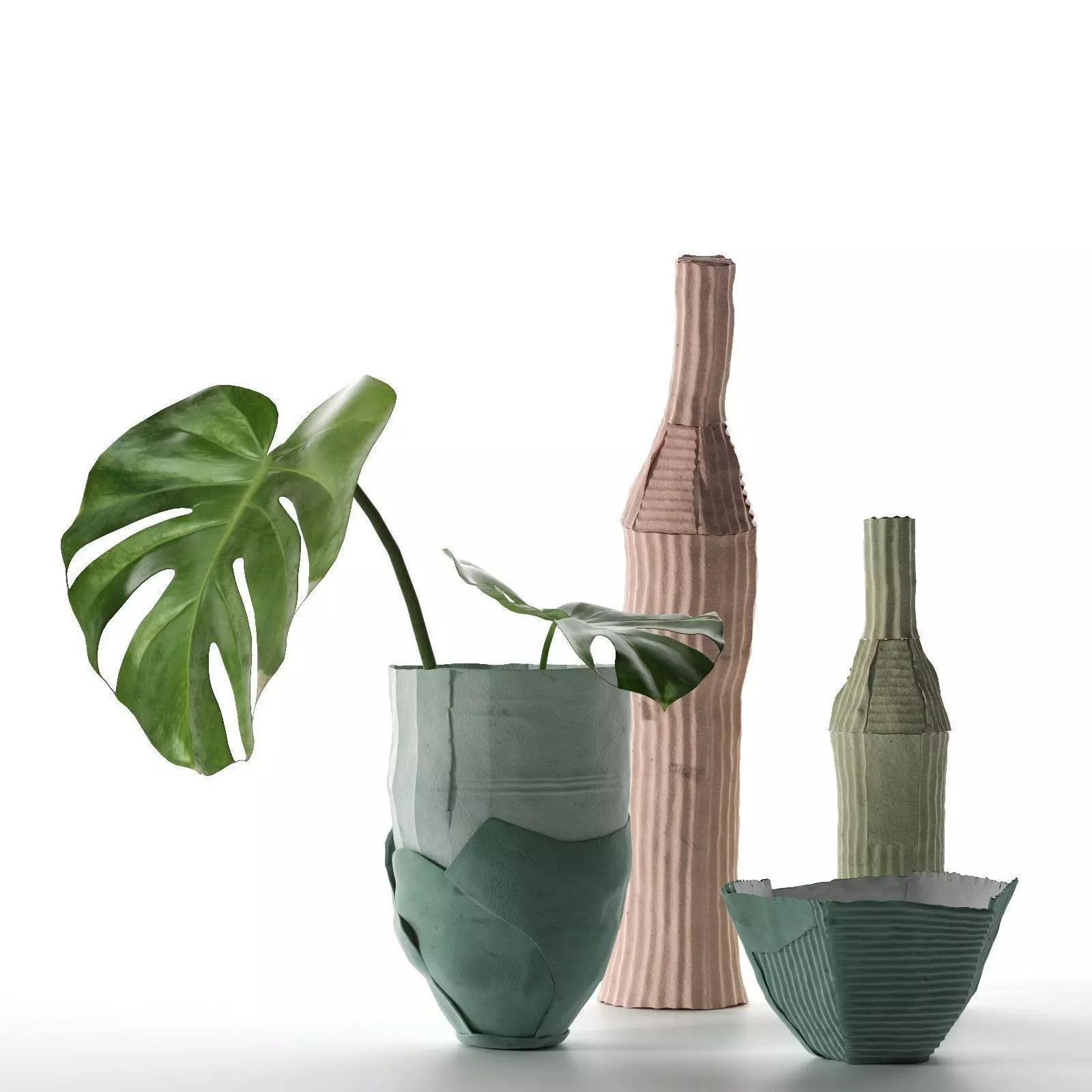 Paper Clay Vases with Monstera 3D model_0
