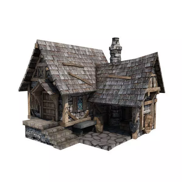 Medieval Building 14 Blacksmith Forge Low-poly 3D model_0