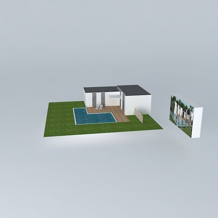Modern house with pool Free 3D model_2