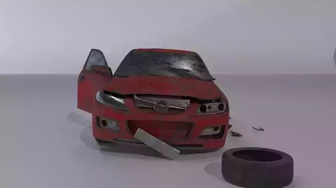 Wrecked destroyed Sedan car