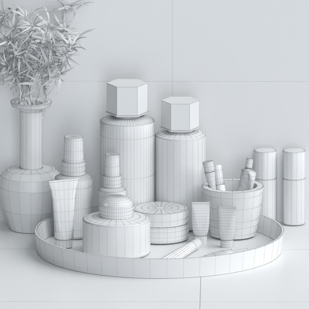 Cosmetic set beauty products on tray 3D model_1