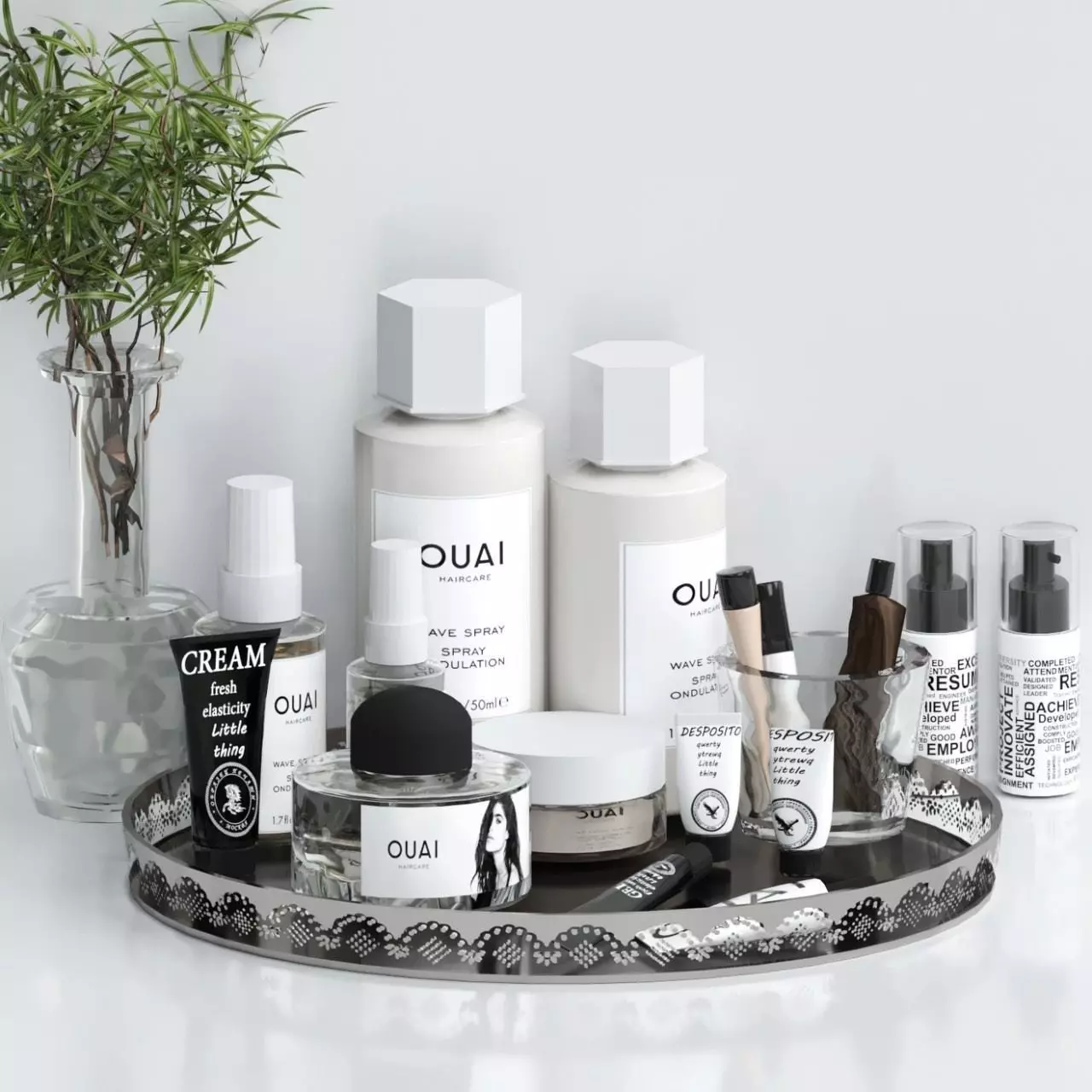 Cosmetic set beauty products on tray 3D model_0