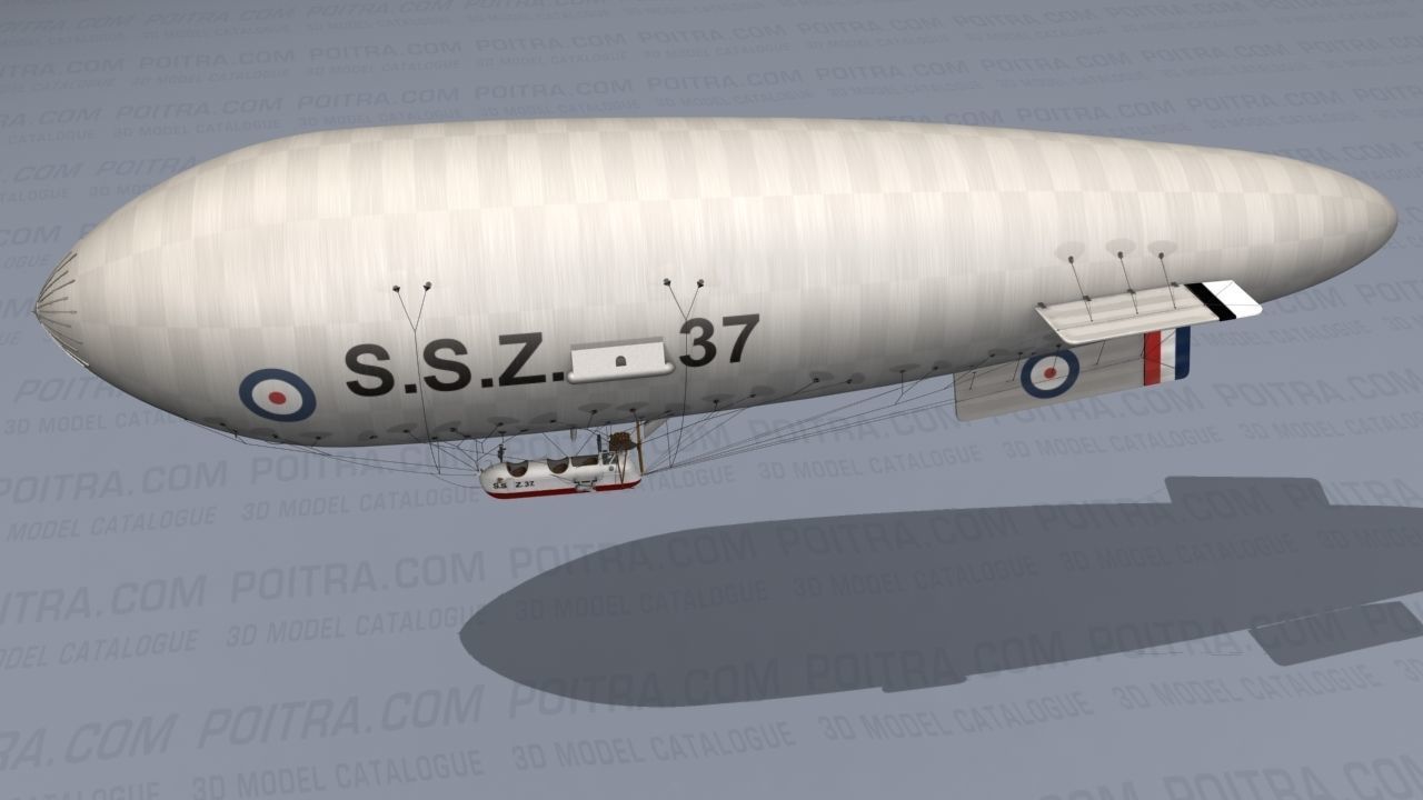 Airship - English Royal Naval Air Service SSZ Zero 1915 - WWI - 3D model_2