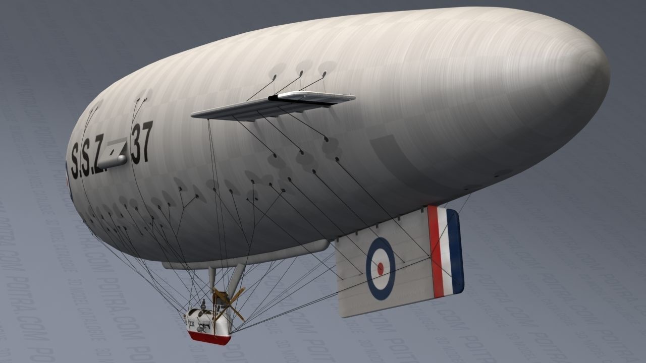 Airship - English Royal Naval Air Service SSZ Zero 1915 - WWI - 3D model_10