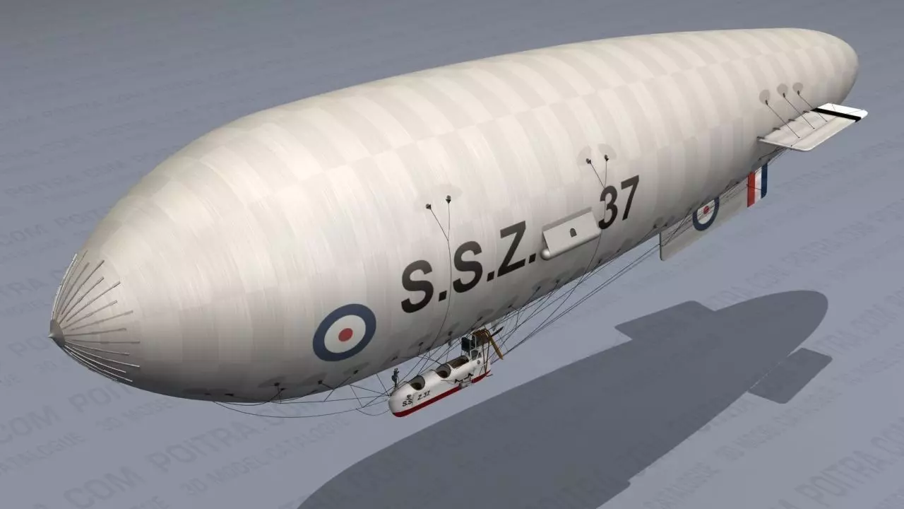Airship - English Royal Naval Air Service SSZ Zero 1915 - WWI - 3D model_0