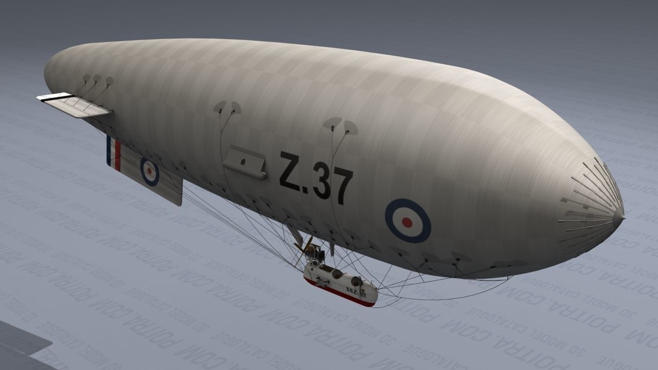 Airship - English Royal Naval Air Service SSZ Zero 1915 - WWI - 3D model_4