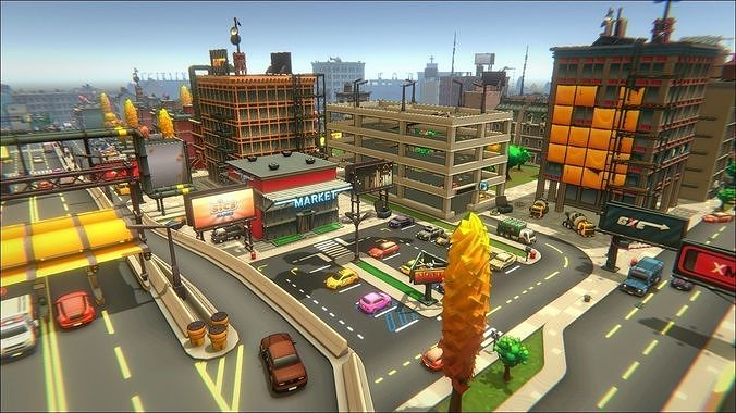 Toon City Low-poly 3D model 6