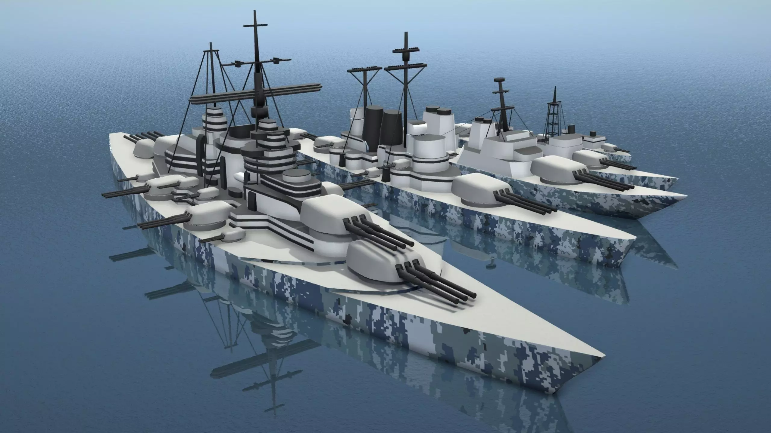 Simple Warships Game Models Free low-poly 3D model