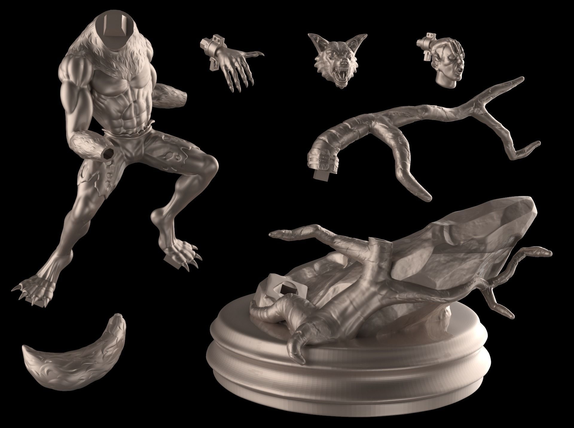 Werewolf statue Free 3D print model_8