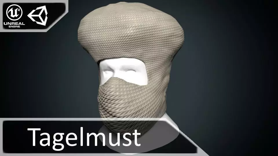 Tagelmust head with beard Low-poly 3D model