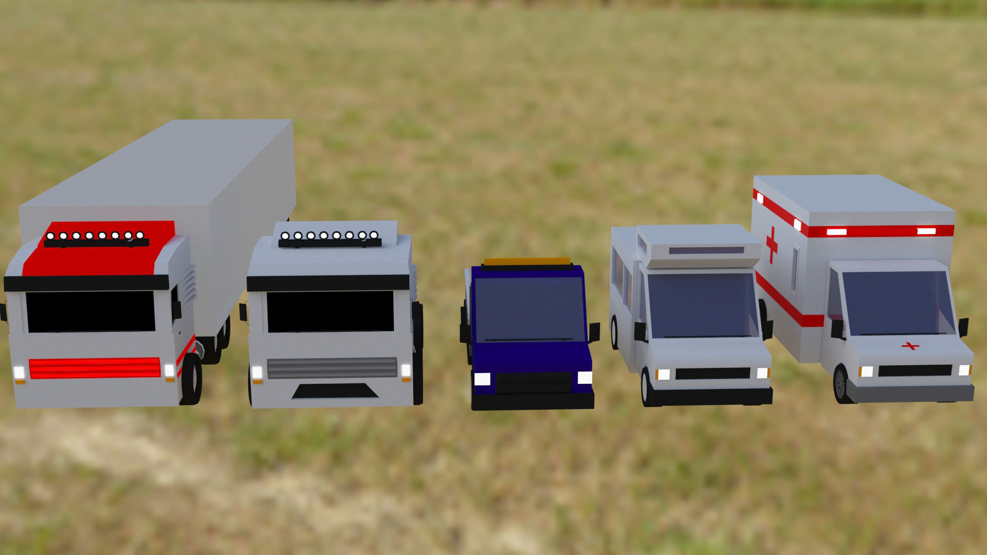 Low Poly Vehicles ambulance in field Free low-poly 3D model_1