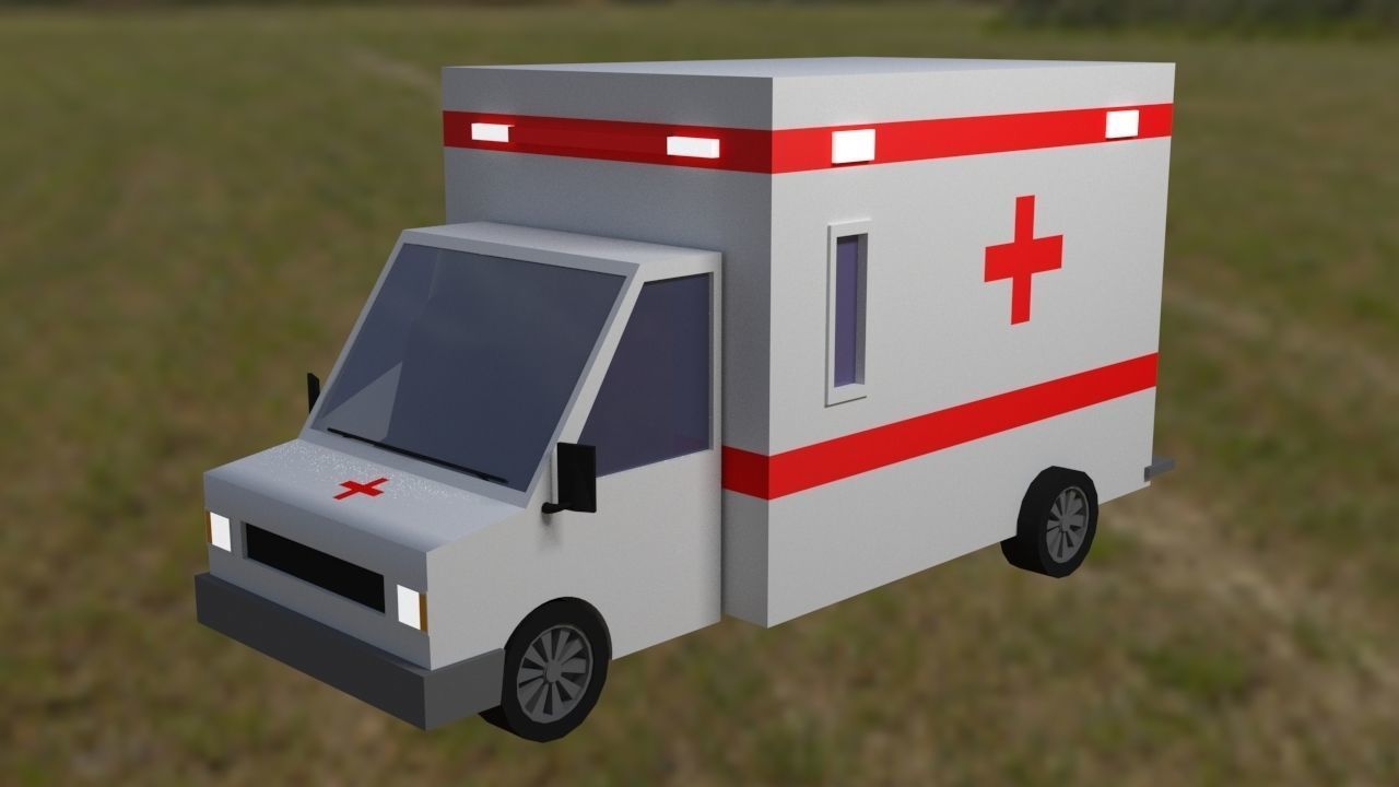 Low Poly Vehicles ambulance in field Free low-poly 3D model_4