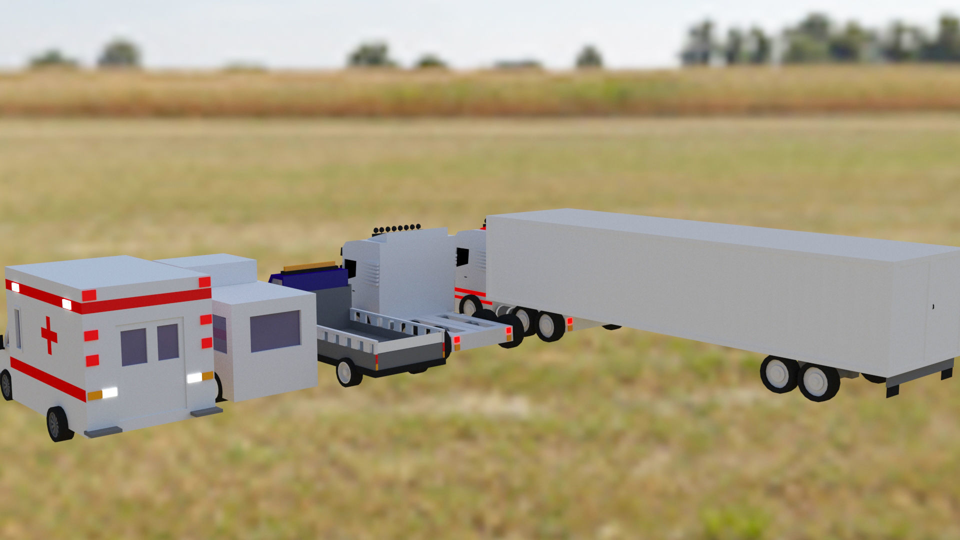 Low Poly Vehicles ambulance in field Free low-poly 3D model_3