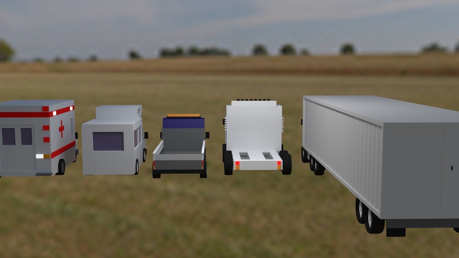 Low Poly Vehicles ambulance in field Free low-poly 3D model_2