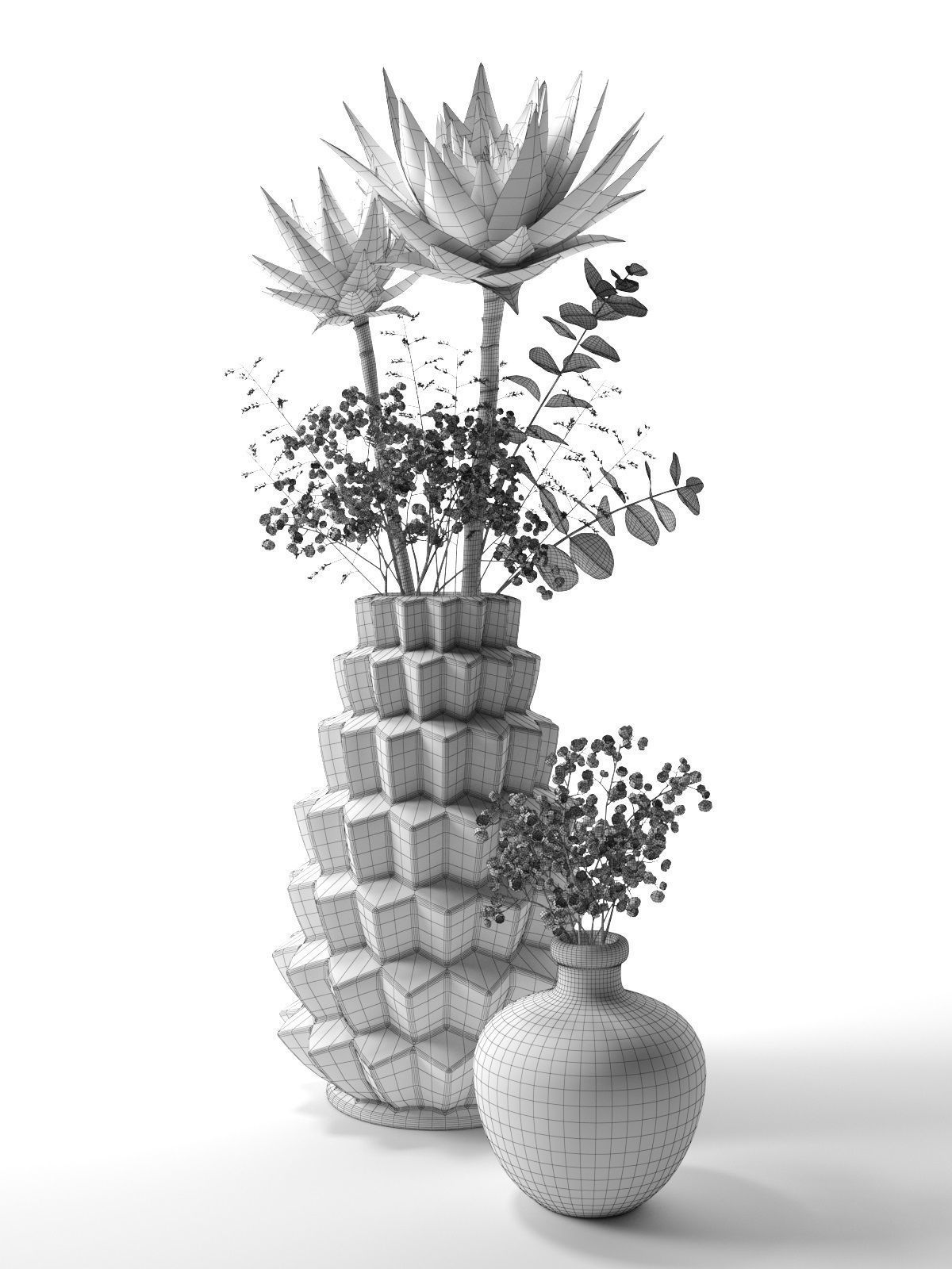 Vases with Echeveria 3D model_3