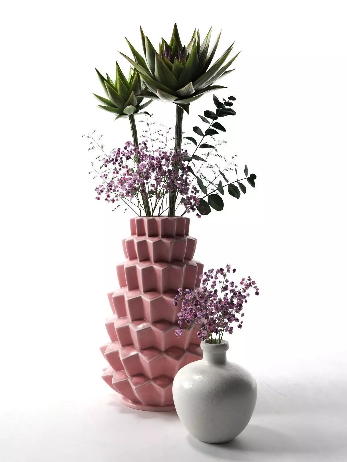 Vases with Echeveria 3D model_0
