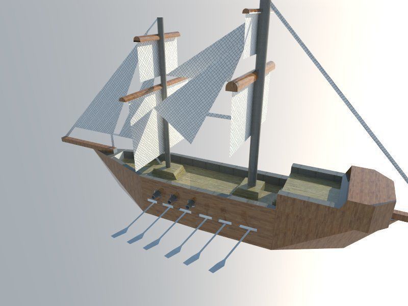 Ship- wooden sailing ship with sails Free low-poly 3D model_1