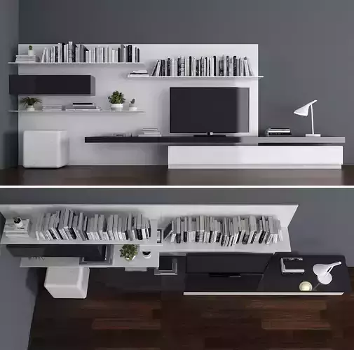 Tv stand and workzone Low-poly 3D model