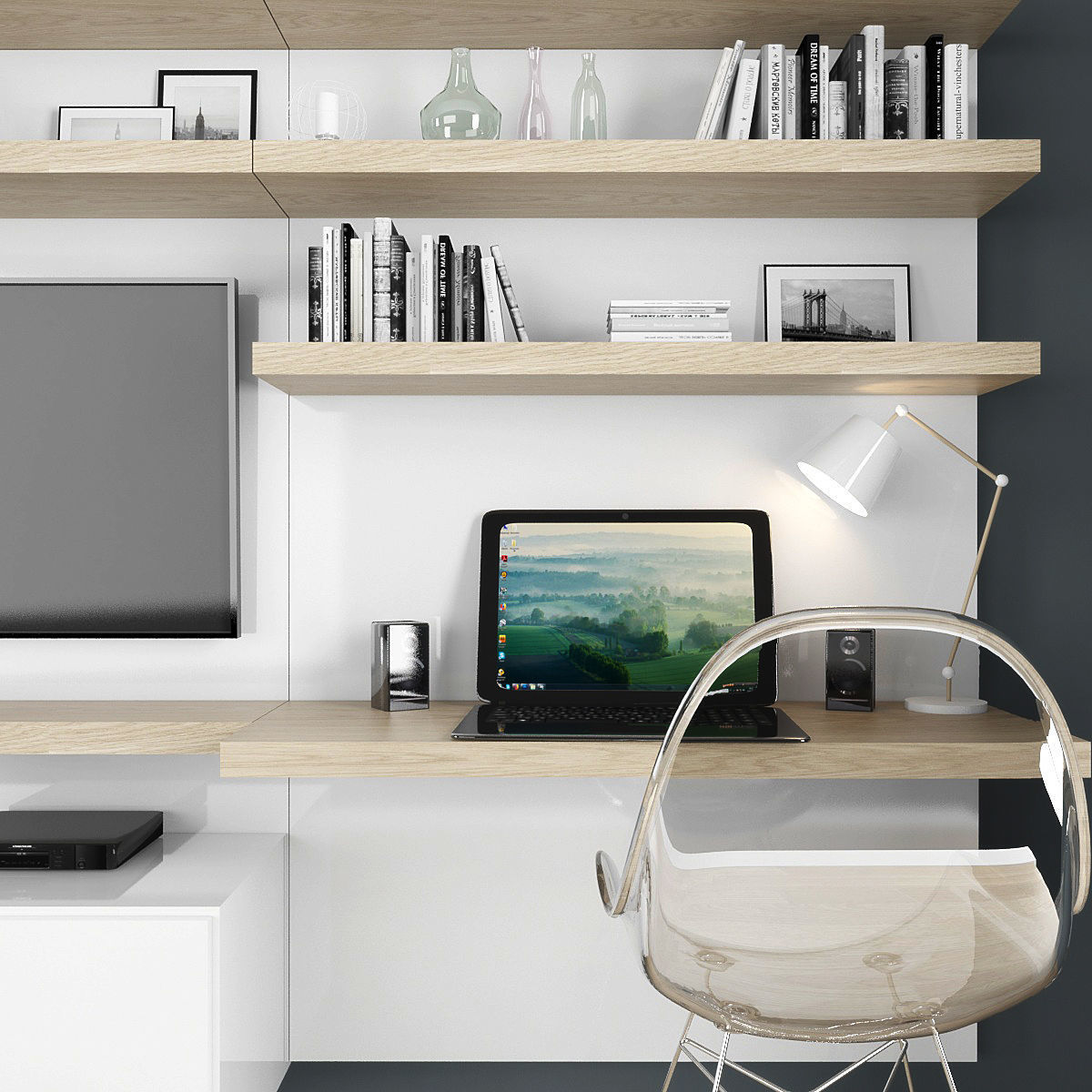 Tv stand and workzone Low-poly 3D model_1