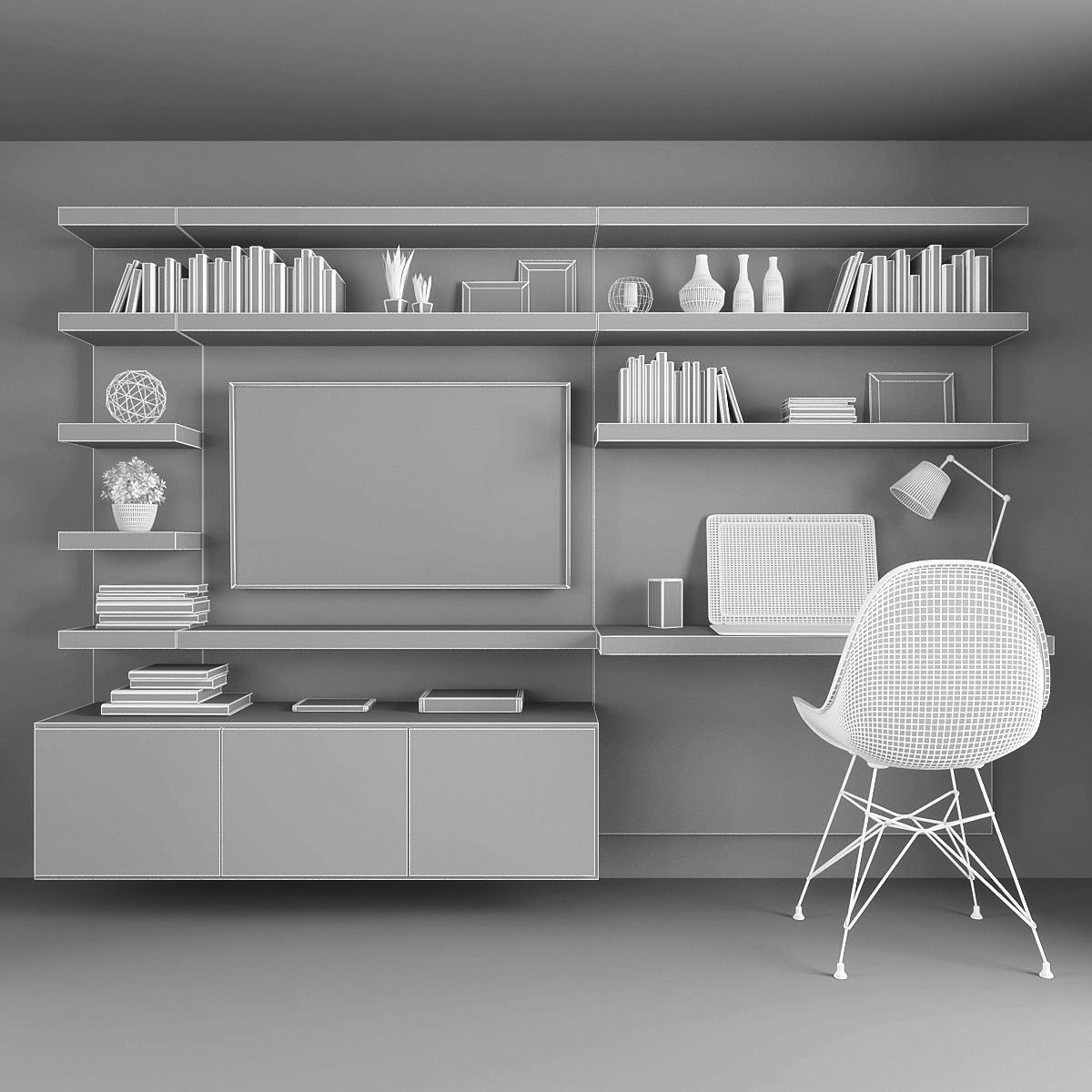 Tv stand and workzone Low-poly 3D model_2