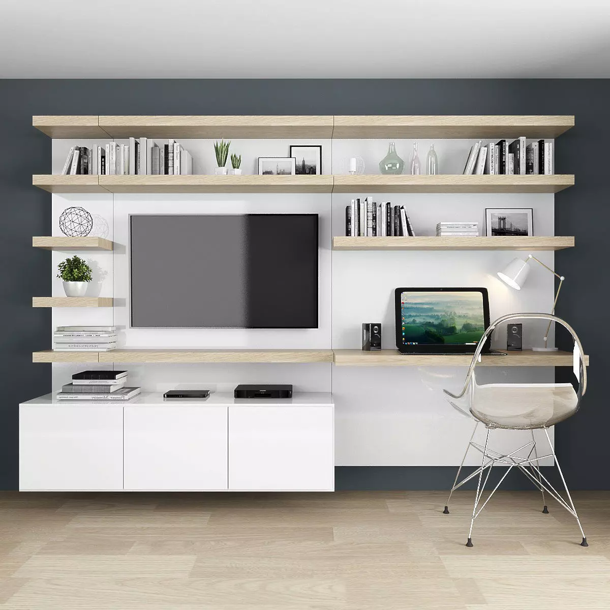 Tv stand and workzone Low-poly 3D model_0