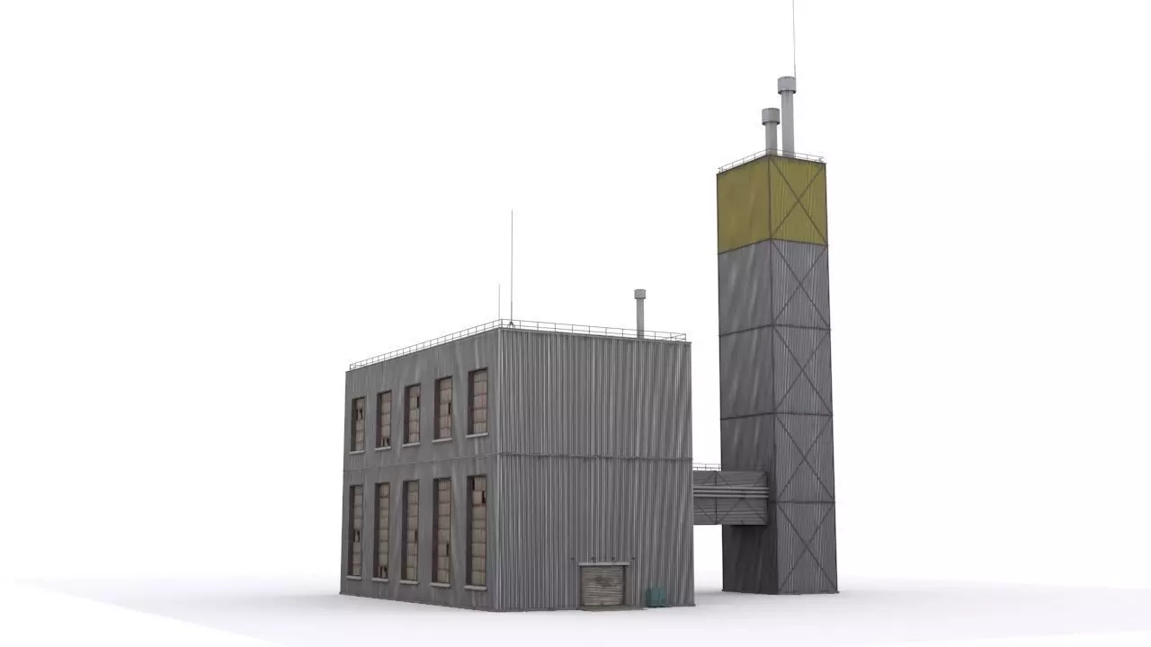 Hangar industrial building Low-poly 3D model